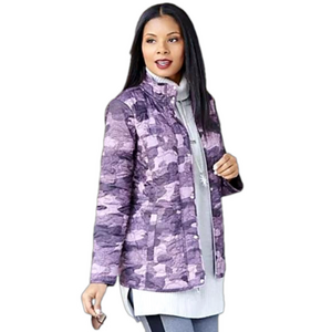 NWOT ISAAC MIZRAHI SOHO Nylon Quilted Camo Print Anorak Jacket Purple XS-S